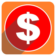 dollar red flat icon isolated