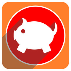 piggy bank red flat icon isolated