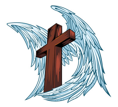 Angel wings with wooden cross
