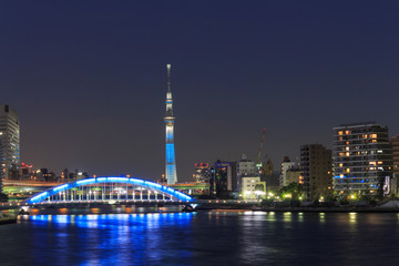 Naklejka na ściany i meble Eitai bridge and Skyscraper in Tokyo at dusk