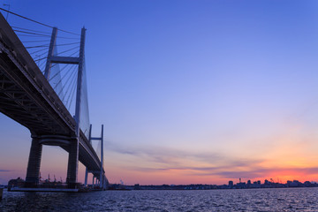 Yokohama Bay Bridge at dusk