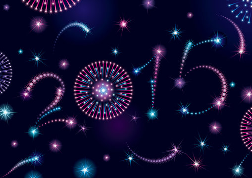 Happy New Year 2015! Vector holiday fireworks background