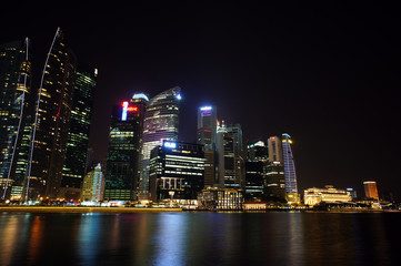 Fototapeta na wymiar Singapore Cityscape at night , Singapore - 30 July 2011