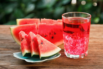 Fresh watermelon slice and watermelon juice