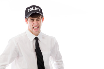 model isolated on plain background furious screaming