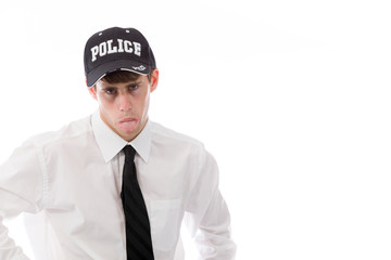 model isolated on plain background face sticking tongue out