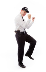 Obraz premium model isolated on plain background victory confident