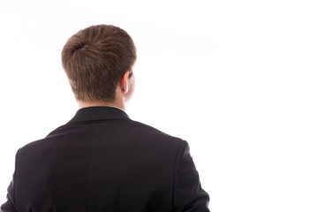 model isolated on plain background back looking behind