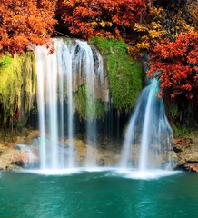 Foto op Plexiglas Beautiful waterfall in autumn forest © totojang1977