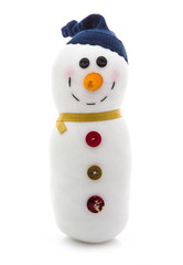 Hand Made Snowman wth Blue Hat on a White Background