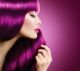 Beauty woman with perfect makeup and coloring Purple hair