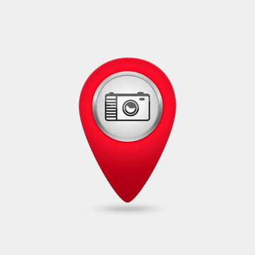 Vector location red icon with photo camera sign