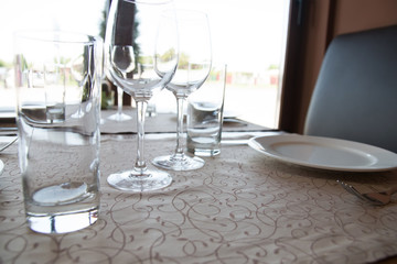 Empty glasses in restaurant