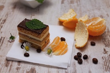 Chocolate dessert and coffee