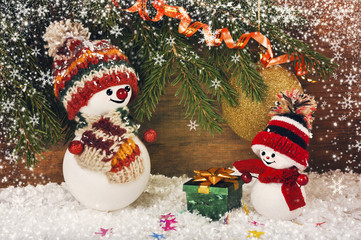 Christmas background with Snowman and gifts