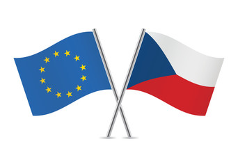 Czech and European Union flags. Vector illustration.