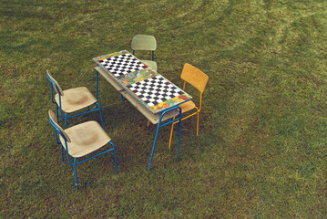Vintage Chess Board outdoors
