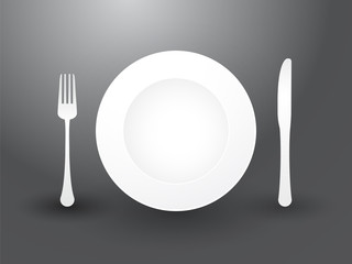 fork knife and plate on black background