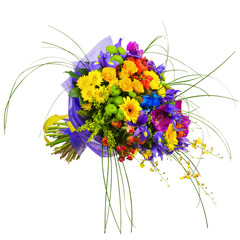 Bouquet from Orchids, Roses and Gerbera Flowers Isolated on Whit