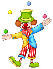 A coloured sketch of a clown juggling