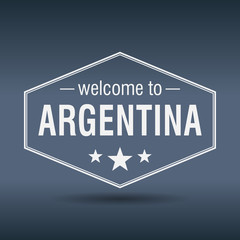 welcome to Argentina hexagonal white vintage label
