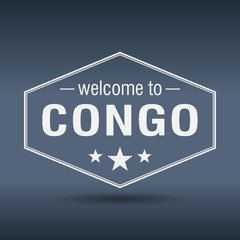 welcome to Congo hexagonal white vintage label