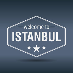 welcome to Istanbul hexagonal white vintage label