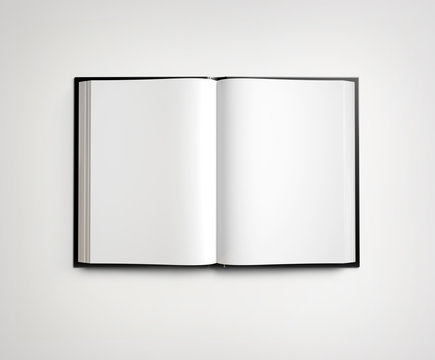 Open blank textbook on white