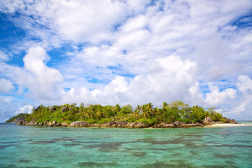 Tropical island with palms and sand beach, Seychelles