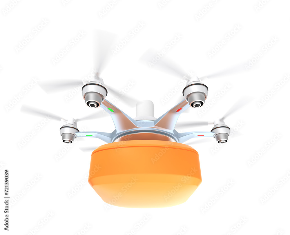 Poster drone mounted with compact container for fast delivery concept
