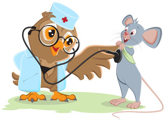 Owl doctor and patient mouse