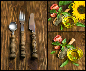 set with oil, spices and cutlery