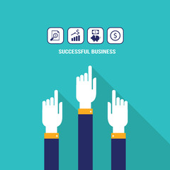 Businessman hands pointing on web icons.Successful business