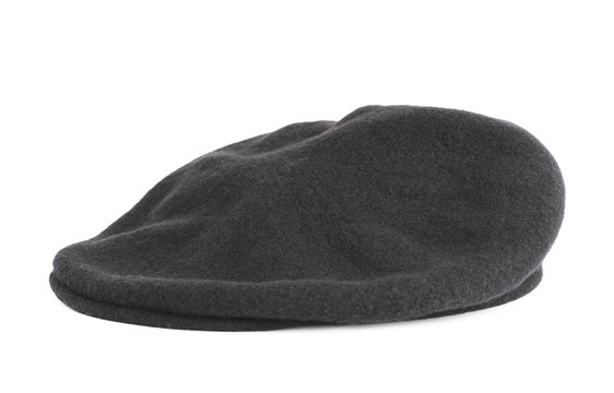 Black Woven Beret Flat-crowned Hat Isolated