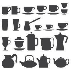 vector coffee tea Cups And Pots silhouette set