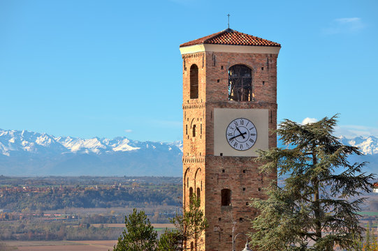Old belfry. Santa Vittoria D'Alba, Italy.