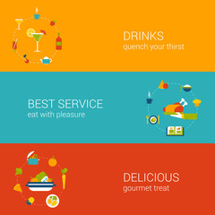 Meal time concept flat icons banners template set vector
