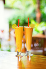 Delicious fresh juices on a tropical resort