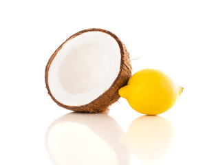 Healthy tropical fresh fruits on white background