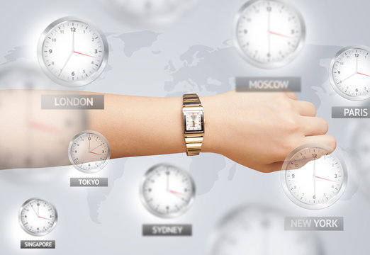 Clocks and time zones over the world concept