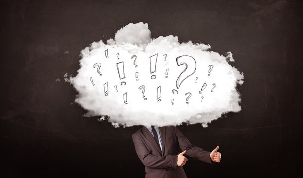 Business man cloud head with question and exclamation marks