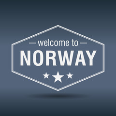 welcome to Norway hexagonal white vintage label