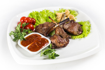 Roasted lamb chops with greens