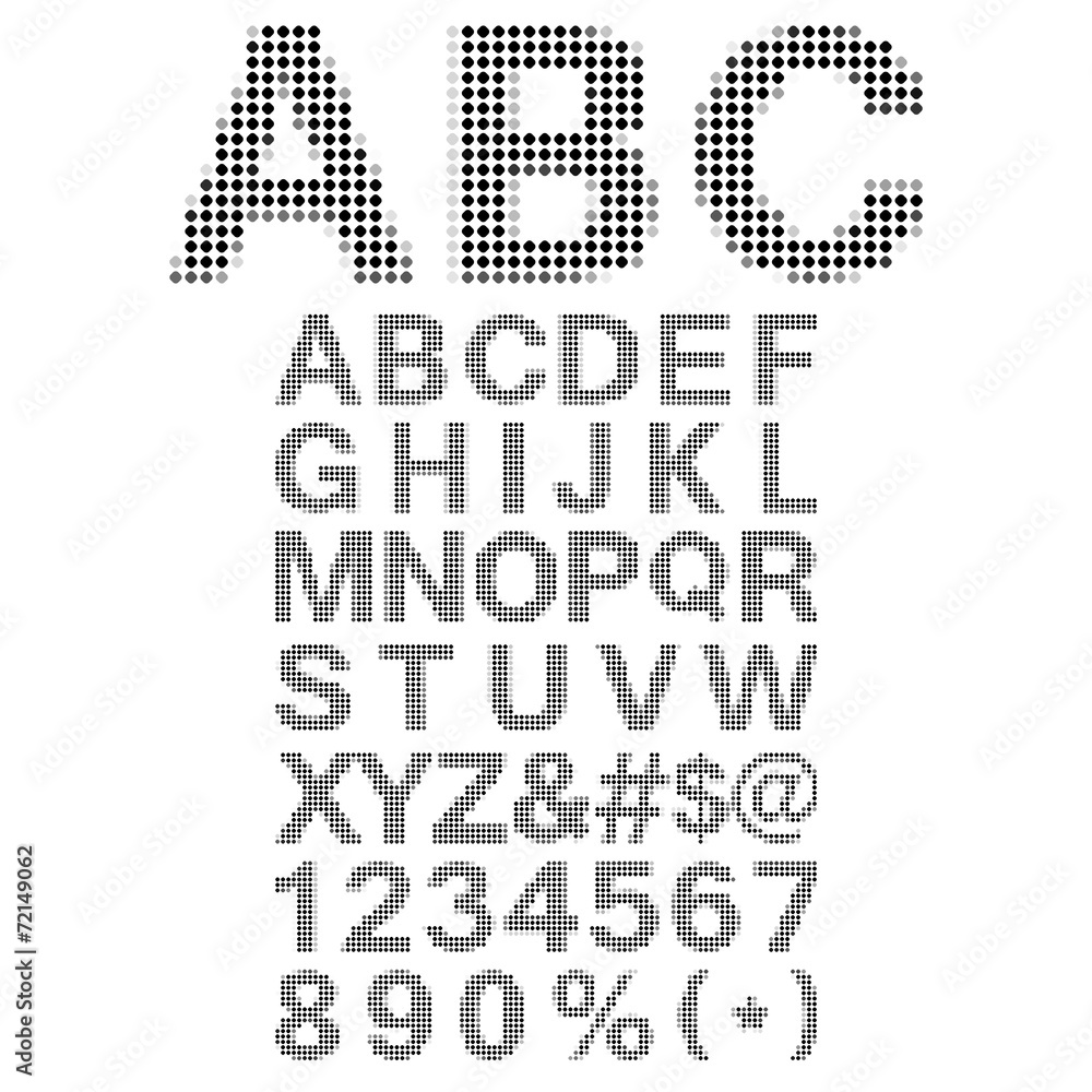 Aufkleber pixel font - alphabets and numerals characters in retro square