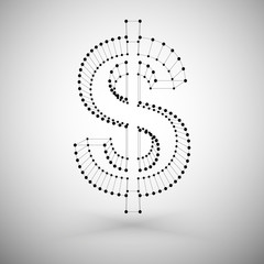 Three dimensional mesh stylish dollar sign on white background,