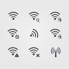 Set of  different black vector  wifi and wireless icons