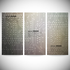 Set of vertical banners. Microchip backgrounds, electronics