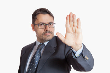 Uomo in ufficio dice alt - basta crisi