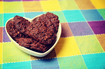 Home-made chocolate cookies on a table.