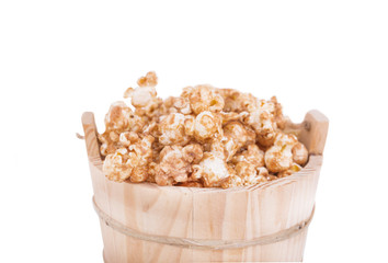 caramel popcorn on white background